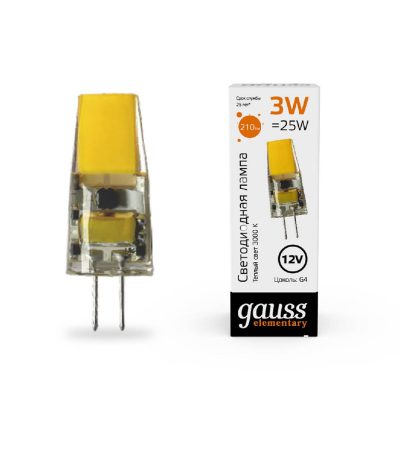 Лампа cветодиодная Gauss Elementary G4 3W 3000K прозрачная 18713