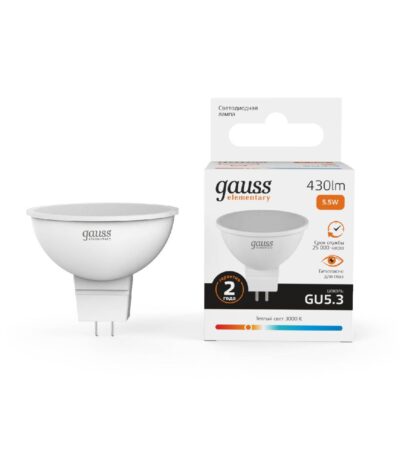 Лампа cветодиодная Gauss GU5.3 5.5W 3000K матовая 13516