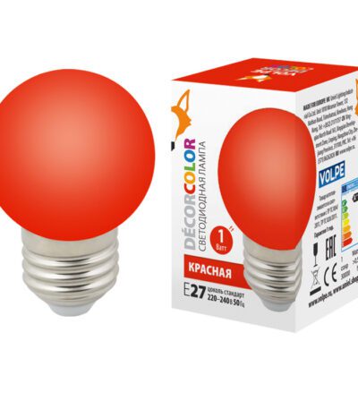 Лампа декоративная светодиодная (UL-00005646) Volpe E27 1W красная LED-G45-1W/RED/E27/FR/С
