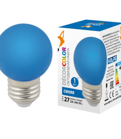 Лампа декоративная светодиодная (UL-00005647) Volpe E27 1W синяя LED-G45-1W/BLUE/E27/FR/С