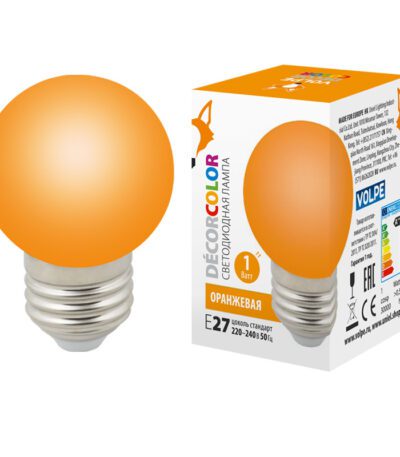 Лампа декоративная светодиодная (UL-00005650) Volpe E27 1W оранжевая LED-G45-1W/ORANGE/E27/FR/С