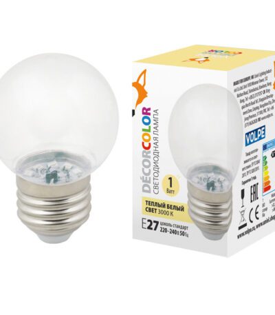 Лампа декоративная светодиодная (UL-00005807) Volpe E27 1W 3000K прозрачная LED-G45-1W/3000K/E27/CL/С