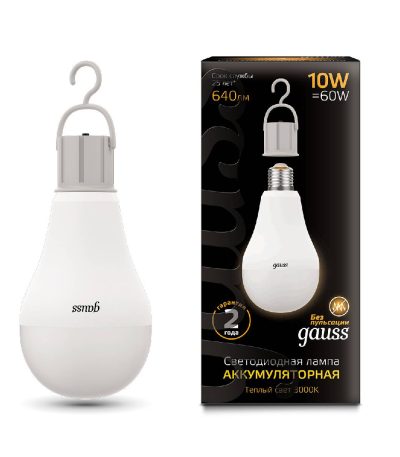 Лампа светодиодная аккумуляторная Gauss E27 10W 3000K матовая 102402100