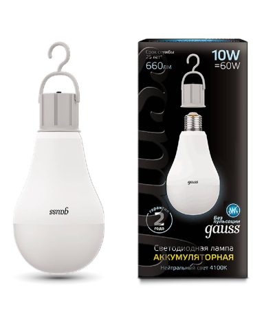 Лампа светодиодная аккумуляторная Gauss E27 10W 4100K матовая 102402200