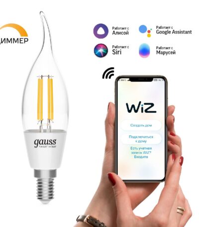 Лампа светодиодная диммируемая филаментная Gauss E14 4,5W 2700K прозрачная 1260112