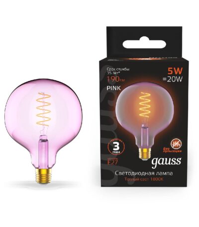 Лампа светодиодная диммируемая филаментная Gauss E27 5W 1800K шар розовый 1011802105