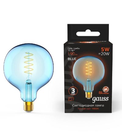 Лампа светодиодная диммируемая филаментная Gauss E27 5W 1800K шар синий 1013802105