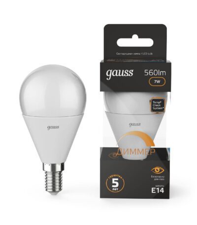 Лампа светодиодная диммируемая Gauss E14 7W 3000K матовая 105101107-D