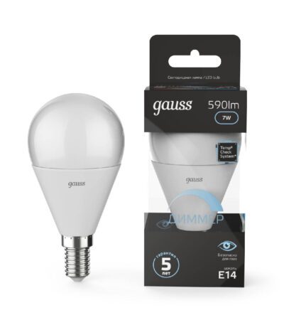 Лампа светодиодная диммируемая Gauss E14 7W 4100K матовая 105101207-D