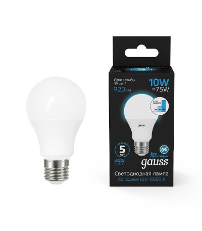 Лампа светодиодная диммируемая Gauss E27 10W 6500K груша матовая 102502310-S