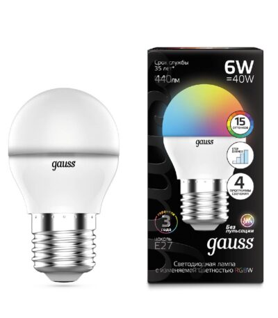 Лампа светодиодная диммируемая Gauss E27 6W 3000-6500K матовая 105102406