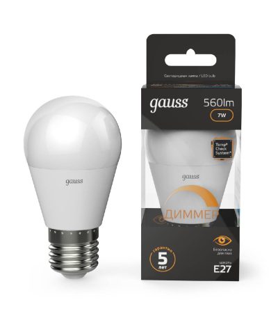 Лампа светодиодная диммируемая Gauss E27 7W 3000K матовая 105102107-D