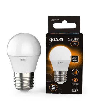 Лампа светодиодная диммируемая Gauss E27 7W 3000K матовая 105102107-S