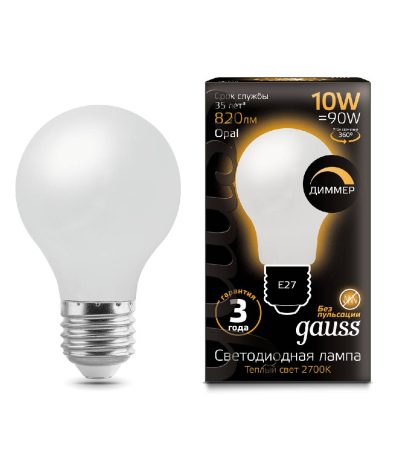 Лампа светодиодная диммируемая Gauss филаментная E27 10W 2700К матовая 102202110-D