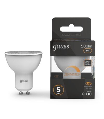 Лампа светодиодная диммируемая Gauss GU10 5W 3000K матовая 101506105-D
