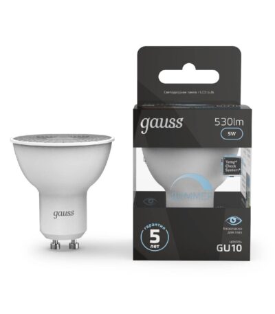 Лампа светодиодная диммируемая Gauss GU10 5W 4100K матовая 101506205-D