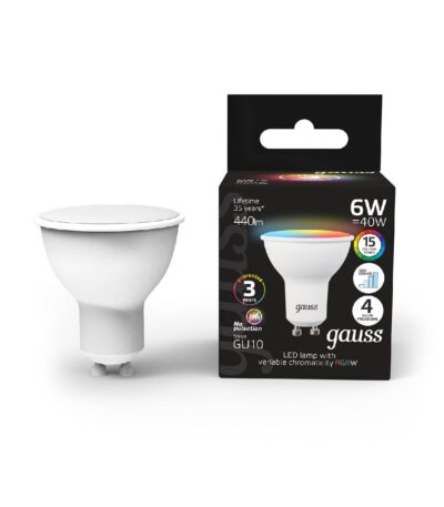Лампа светодиодная диммируемая Gauss GU10 6W RGBW рефлектор матовый 101106406