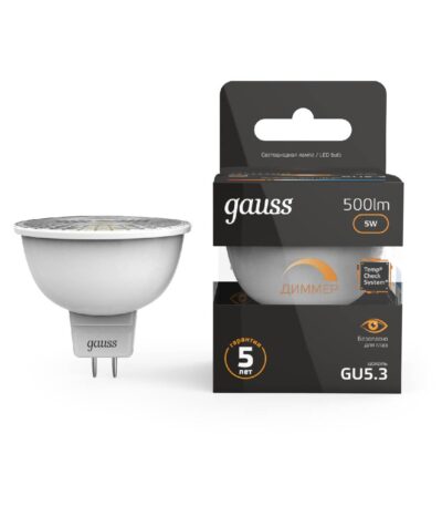 Лампа светодиодная диммируемая Gauss GU5.3 5W 3000K матовая 101505105-D