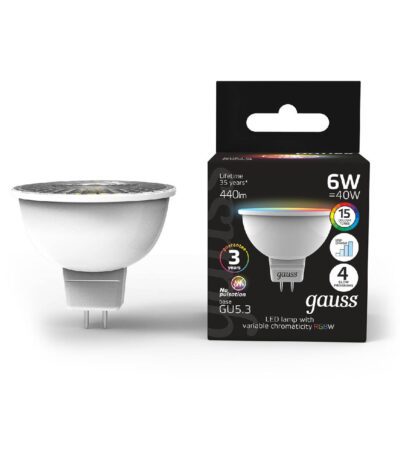 Лампа светодиодная диммируемая Gauss GU5.3 6W RGBW рефлектор матовый 101105406
