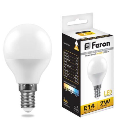 Лампа светодиодная Feron E14 7W 2700K Шар Матовая LB-95 25478