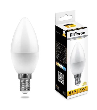 Лампа светодиодная Feron E14 7W 2700K Свеча Матовая LB-97 25475