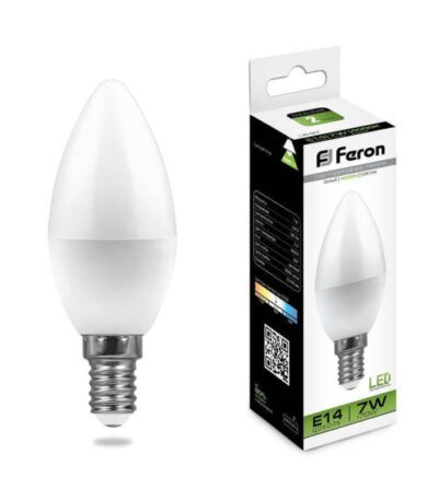 Лампа светодиодная Feron E14 7W 4000K Свеча матвоая LB-97 25476