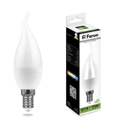 Лампа светодиодная Feron E14 7W 4000K Свеча на ветру Матовая LB-97 25761