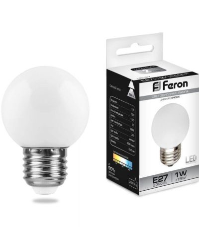 Лампа светодиодная Feron Е27 1W 6400K Шар Матовая LB-37 25115