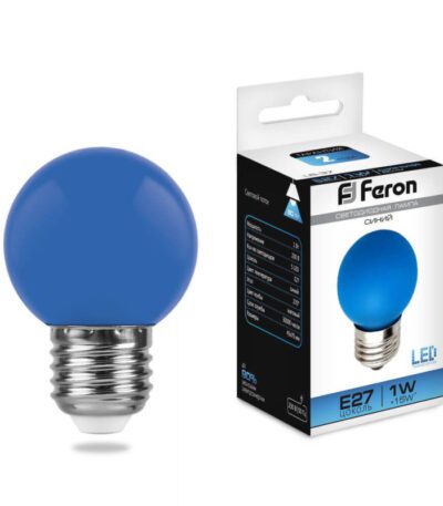 Лампа светодиодная Feron E27 1W Синий Шар Матовая LB-3725118