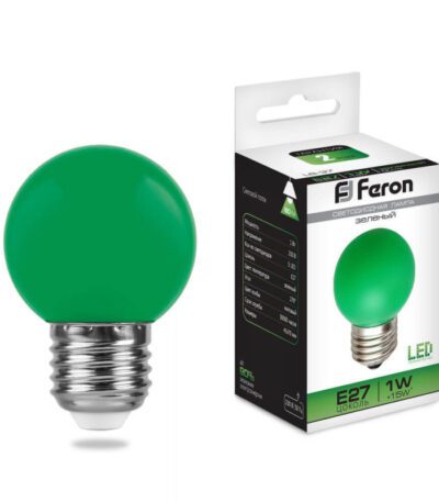 Лампа светодиодная Feron E27 1W Зеленый Шар Матовая LB-37 25117