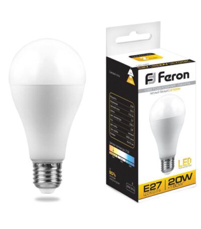 Лампа светодиодная Feron E27 20W 2700K Шар Матовая LB-98 25787