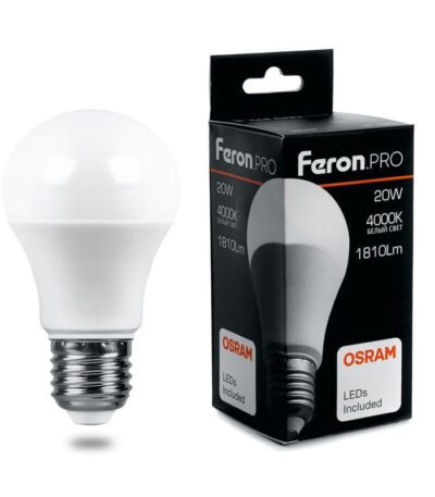 Лампа светодиодная Feron E27 20W 4000K груша матовая LB-1020 38042