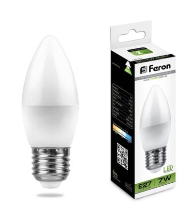 Лампа светодиодная Feron E27 7W 4000K Свеча Матовая LB-97 25759