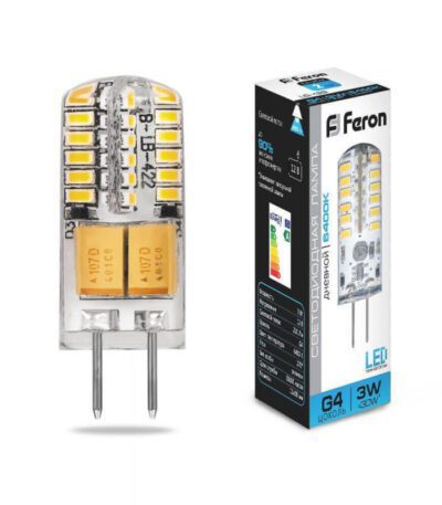 Лампа светодиодная Feron G4 3W 6400K Прямосторонняя Матовая LB-422 25533