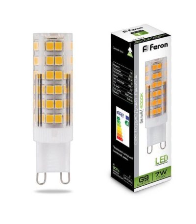 Лампа светодиодная Feron G9 7W 4000K Прямосторонняя Матовая LB-433 25767