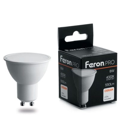 Лампа светодиодная Feron GU10 8W 4000K матовая LB-1608 38093