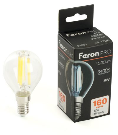 Лампа светодиодная Feron LB-1708 E14 8W 6400K 51261