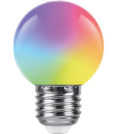 Лампа светодиодная Feron LB-37 шар матовый E27 1W RGB плавная сменая цвета 38116