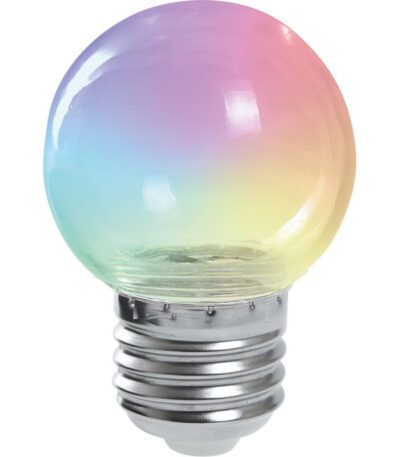 Лампа светодиодная Feron LB-37 шар прозрачный E27 1W RGB плавная смена цвета 38132