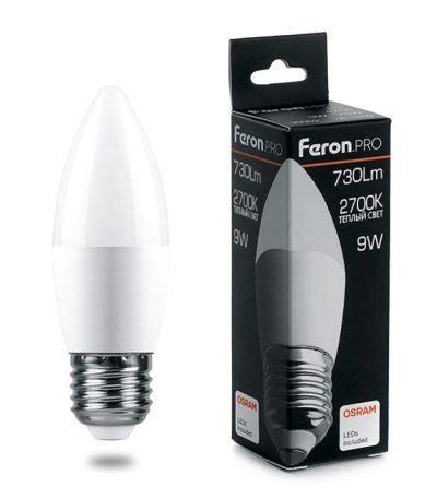 Лампа светодиодная Feron.PRO LB-1309 Свеча E27 9W 2700K 38062