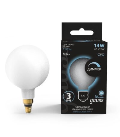 Лампа светодиодная филаментная диммируемая Gauss E27 14W 4100К матовая 153202214-D