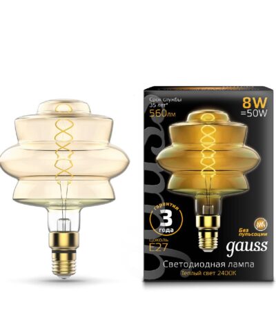 Лампа светодиодная филаментная диммируемая Gauss E27 8W 2400K золотая 161802008