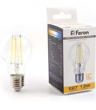 Лампа светодиодная филаментная Feron E27 13W 2700K груша прозрачная LB-613 38239