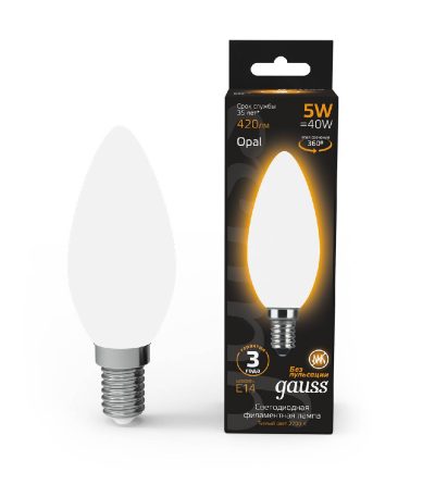 Лампа светодиодная филаментная Gauss E14 5W 2700К матовая 103201105