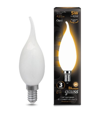 Лампа светодиодная филаментная Gauss E14 5W 2700К матовая 104201105