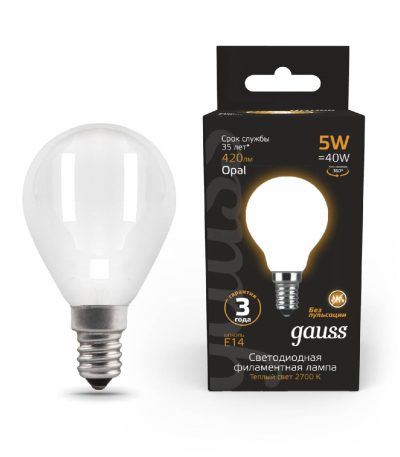 Лампа светодиодная филаментная Gauss E14 5W 2700К матовая 105201105