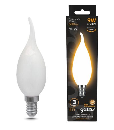 Лампа светодиодная филаментная Gauss E14 9W 3000К матовая 104201109
