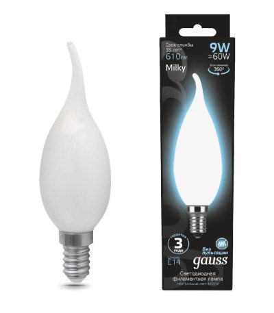 Лампа светодиодная филаментная Gauss E14 9W 4100К матовая 104201209