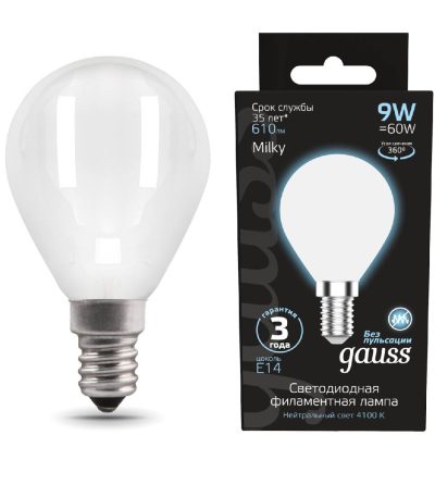 Лампа светодиодная филаментная Gauss E14 9W 4100К матовая 105201209