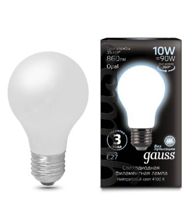 Лампа светодиодная филаментная Gauss E27 10W 4100К матовая 102202210